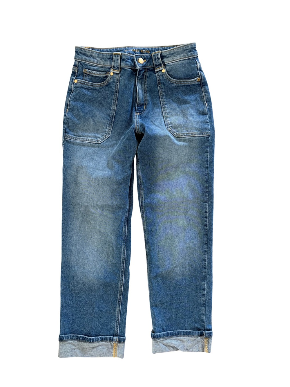 Michael Kors Wide Leg Cuffed Jeans Size 6 Blue Denim